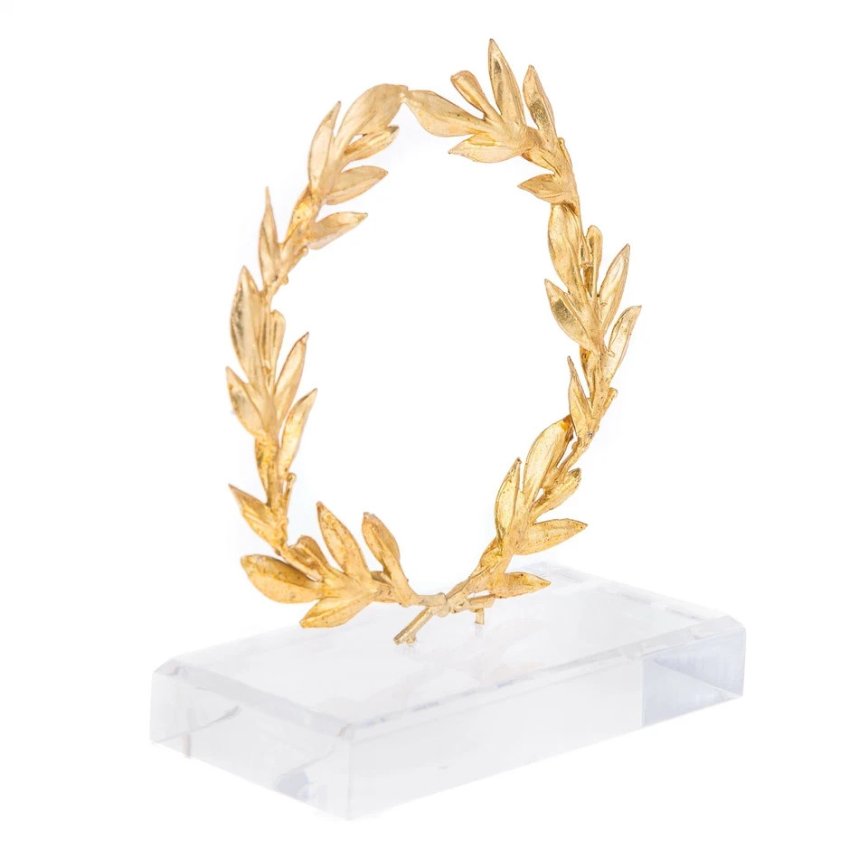 Olive Wreath, Handmade Brass Ornament with Golden Patina – Height 14cm (5.5”)