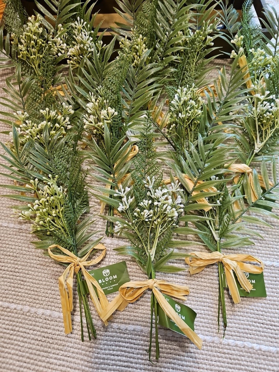 20 NEW 12″ SPRING SUMMER LEAVES Floral Pick Decor RAFFIA BOW FLOWER FREE SHIP