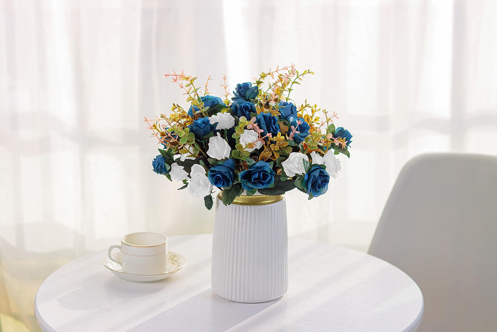 4 Bunches 48 Small Artificial Roses Plastic Silk Flower Decor Dark Blue
