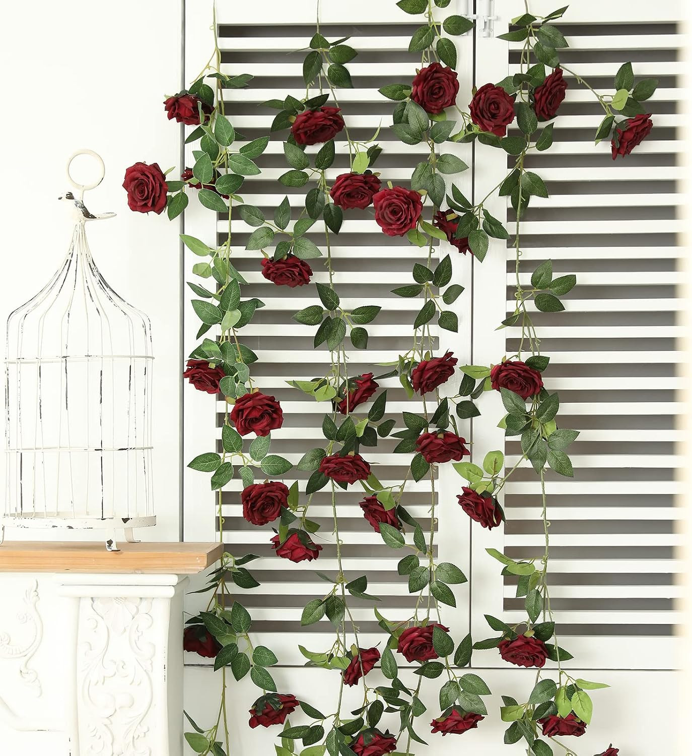 Burgundy Silk Rose Garland – 73” Floral Vines for Home & Wedding Decor