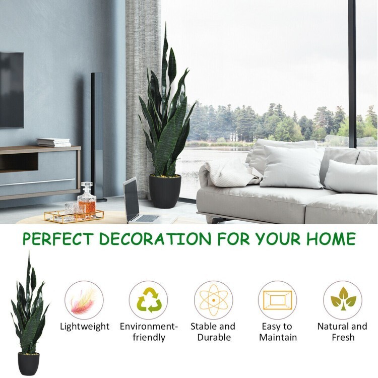 35.5″ Indoor-Outdoor Decoration Artificial Fake Snake Plant Tree w/Wide Leaves