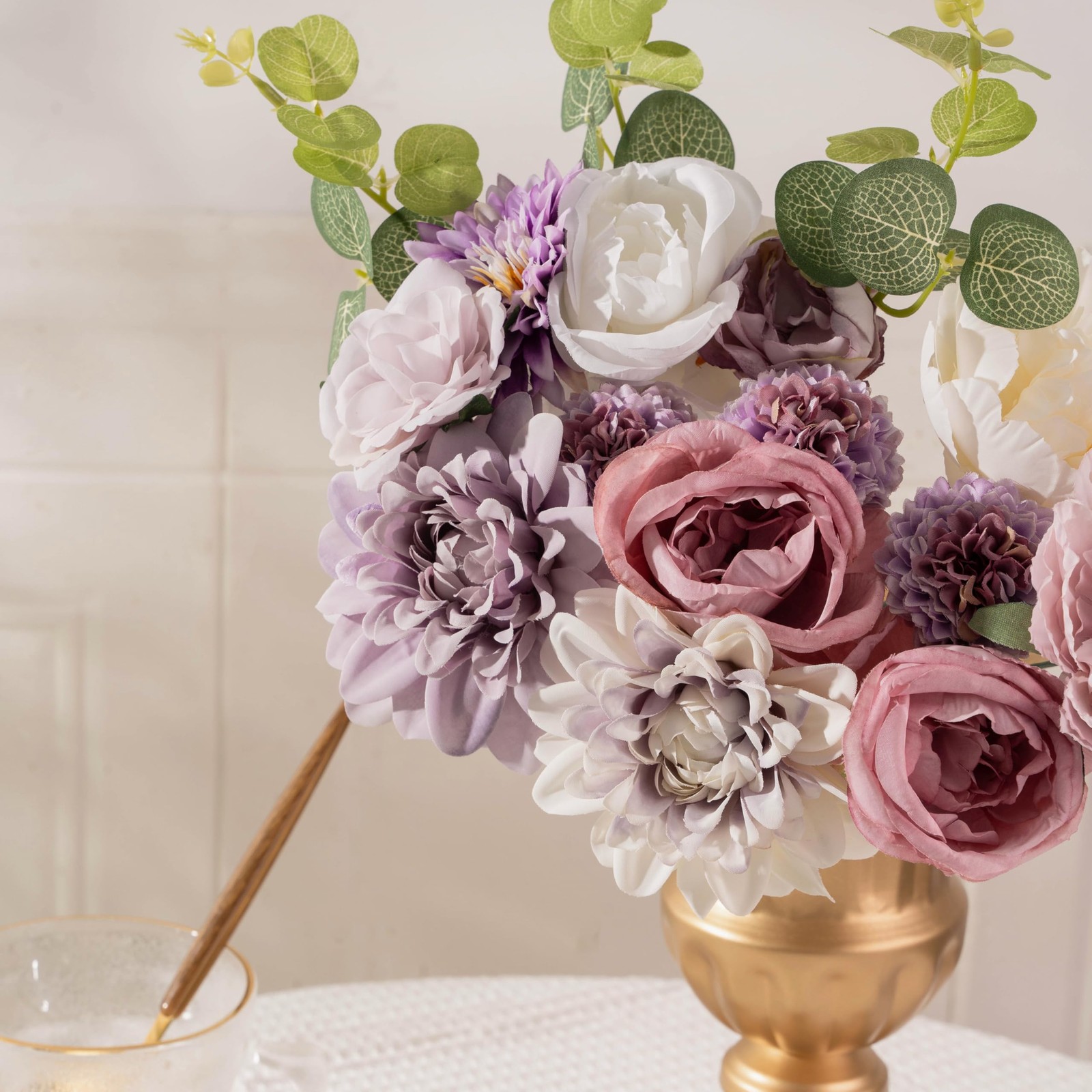 30 Pcs Artificial Flowers Combo Purple Flowers Mix Silk Flowers Dahlia Roses …
