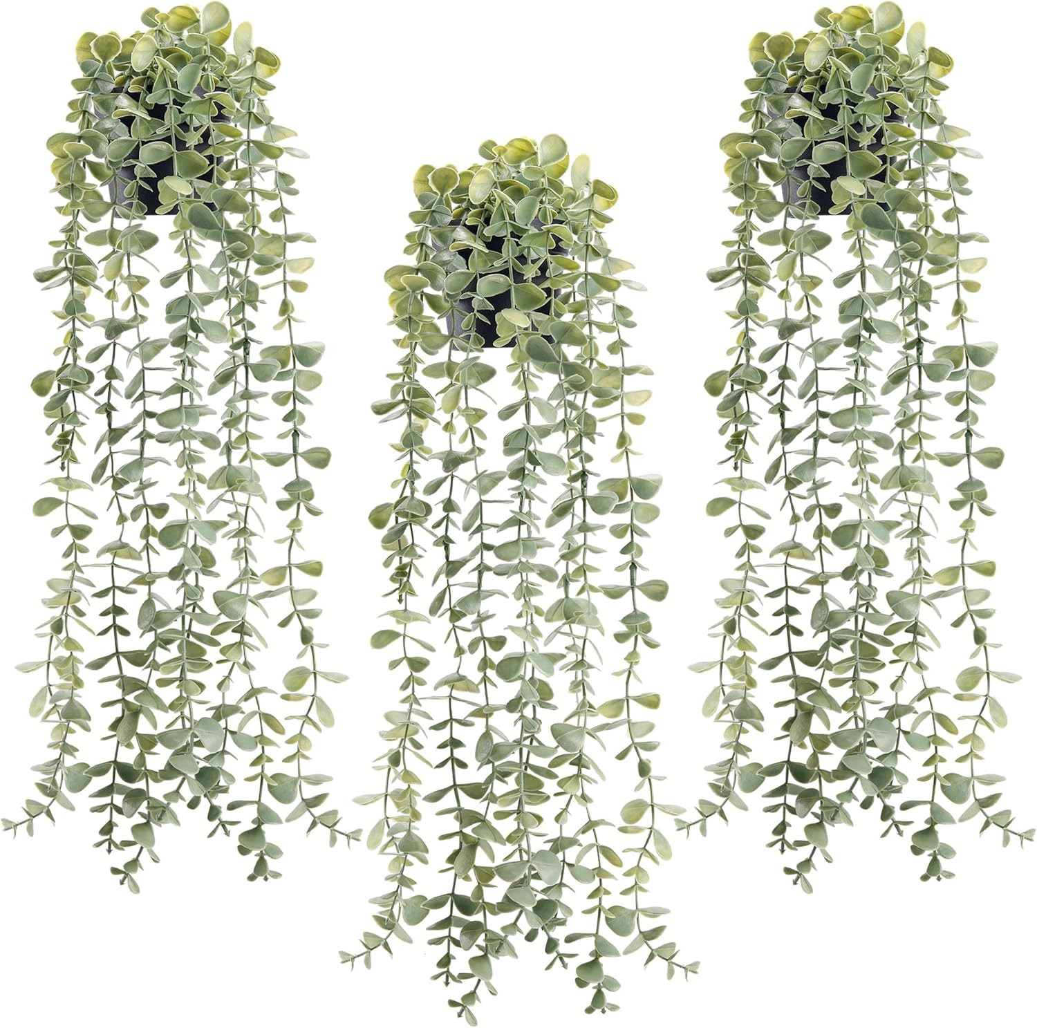 2Pcs Fake Plants Hanging Artificial Decor Faux Potted Eucalyptus and Pea Pod Pla