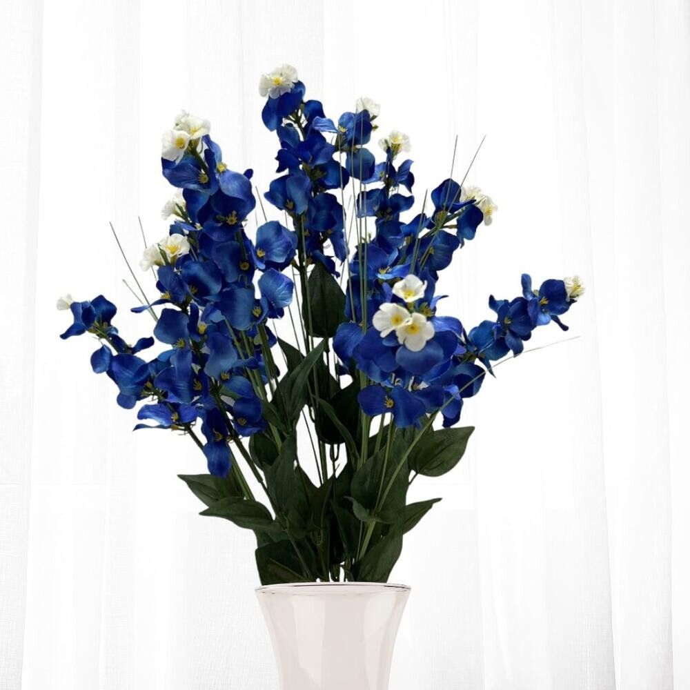 Artificial Bluebonnet 21″ Decorative Floral Bush with Grass Sprigs