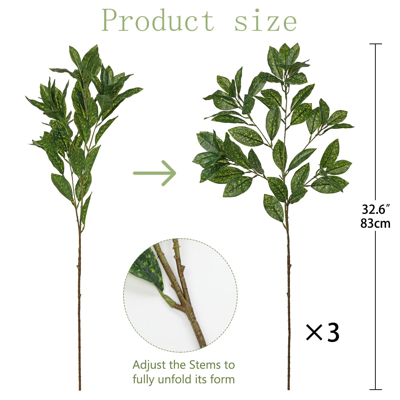 33″ Artificial Dracaena Leaves Branches for Floral Arrangements, 3 Pcs Faux L…