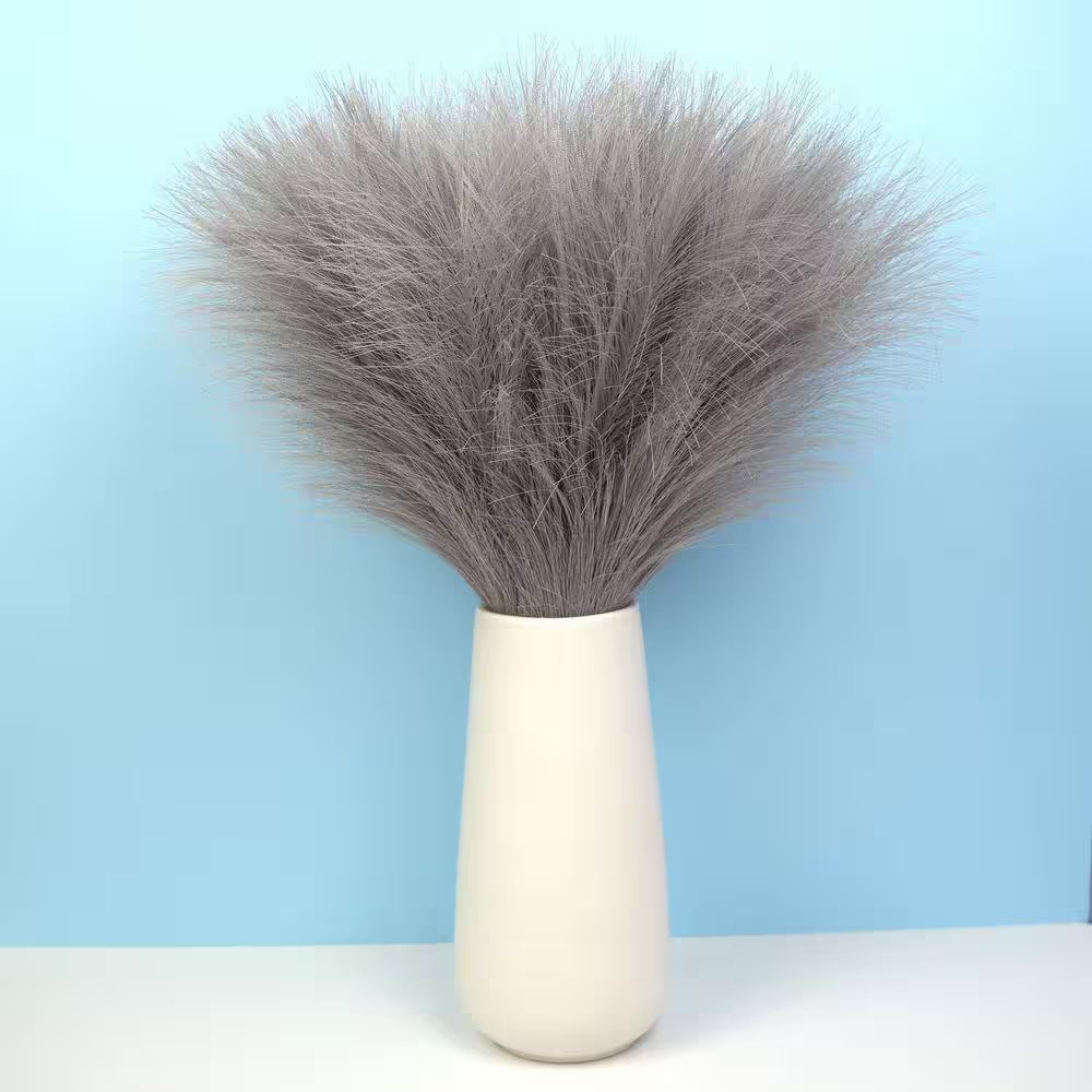 2 In. 56 Pieces Gray Artificial Plant Faux Pampas Grass Boho Fluffy Flower Vase