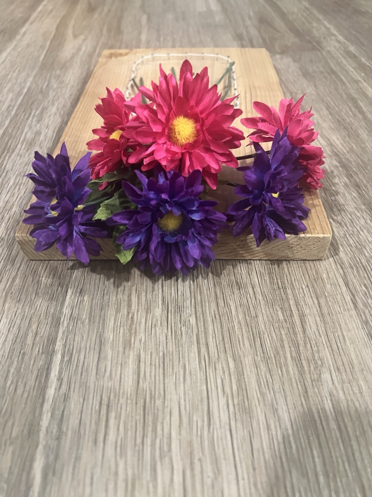 Pink & Purple Flower Bouquet Mason Jar Wood Spring Home Decor.