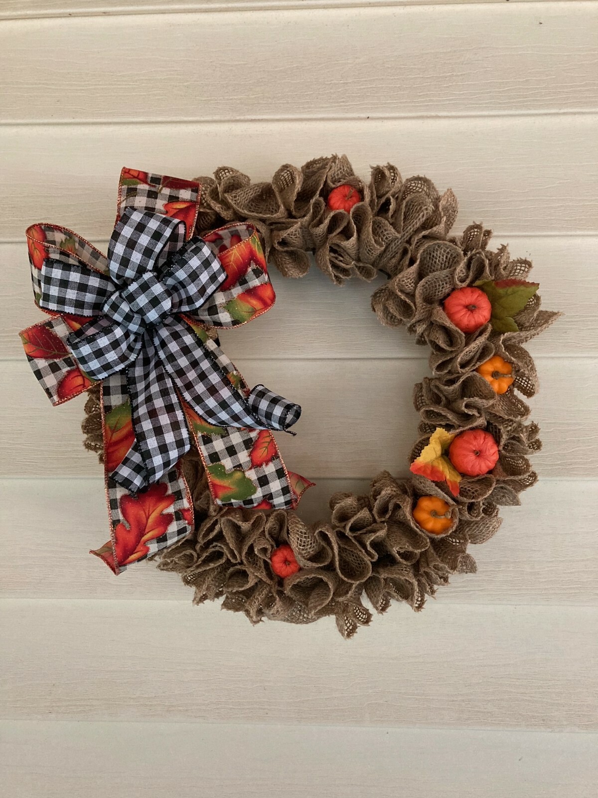 Burlap Ruffle Fall Wreath With Buffalo Check Plaid Bow 🎃 HANDMADE 🎃