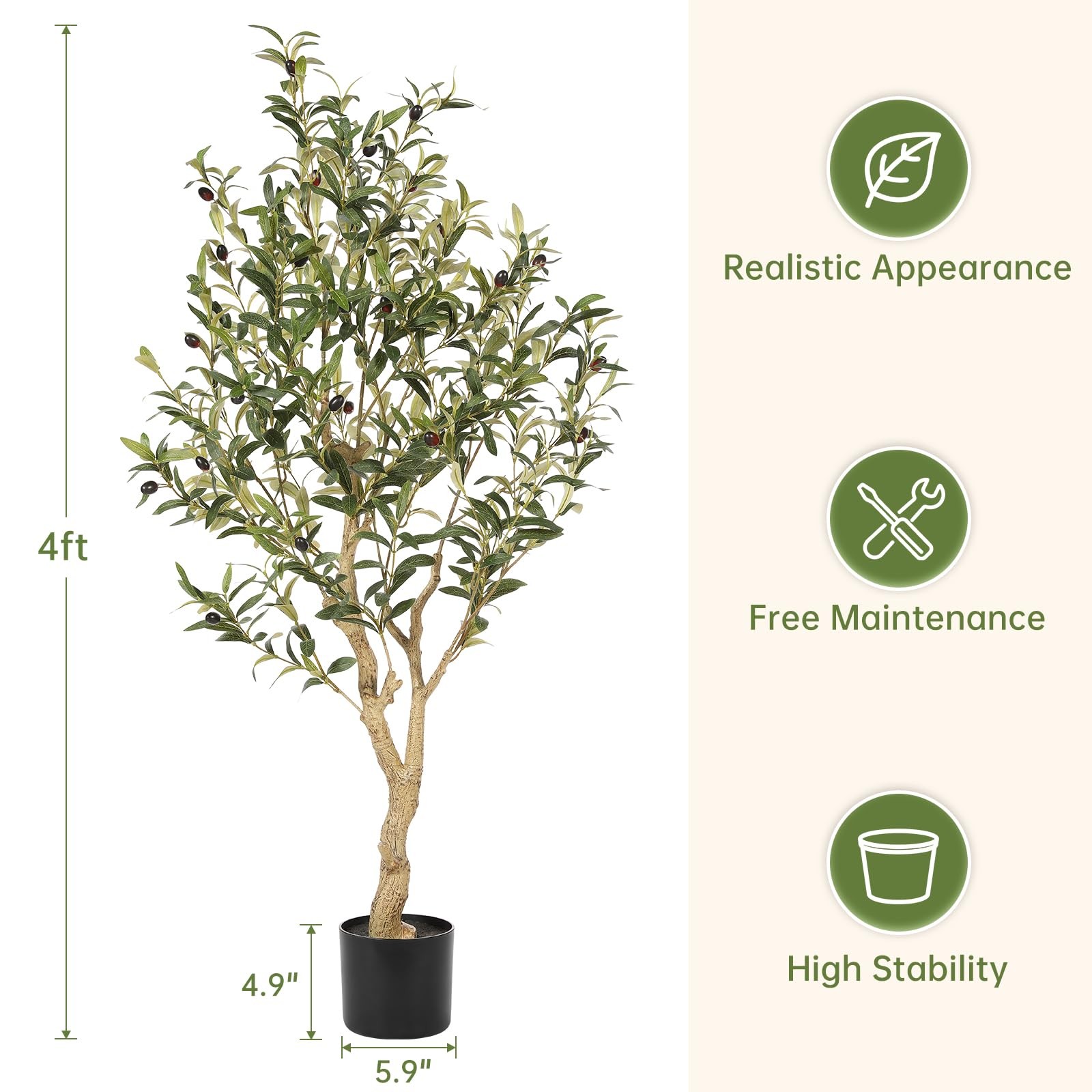 Faux Olive Tree 4ft – Realistic Indoor Olive Tree Plants – Fake Olive Tree wi…