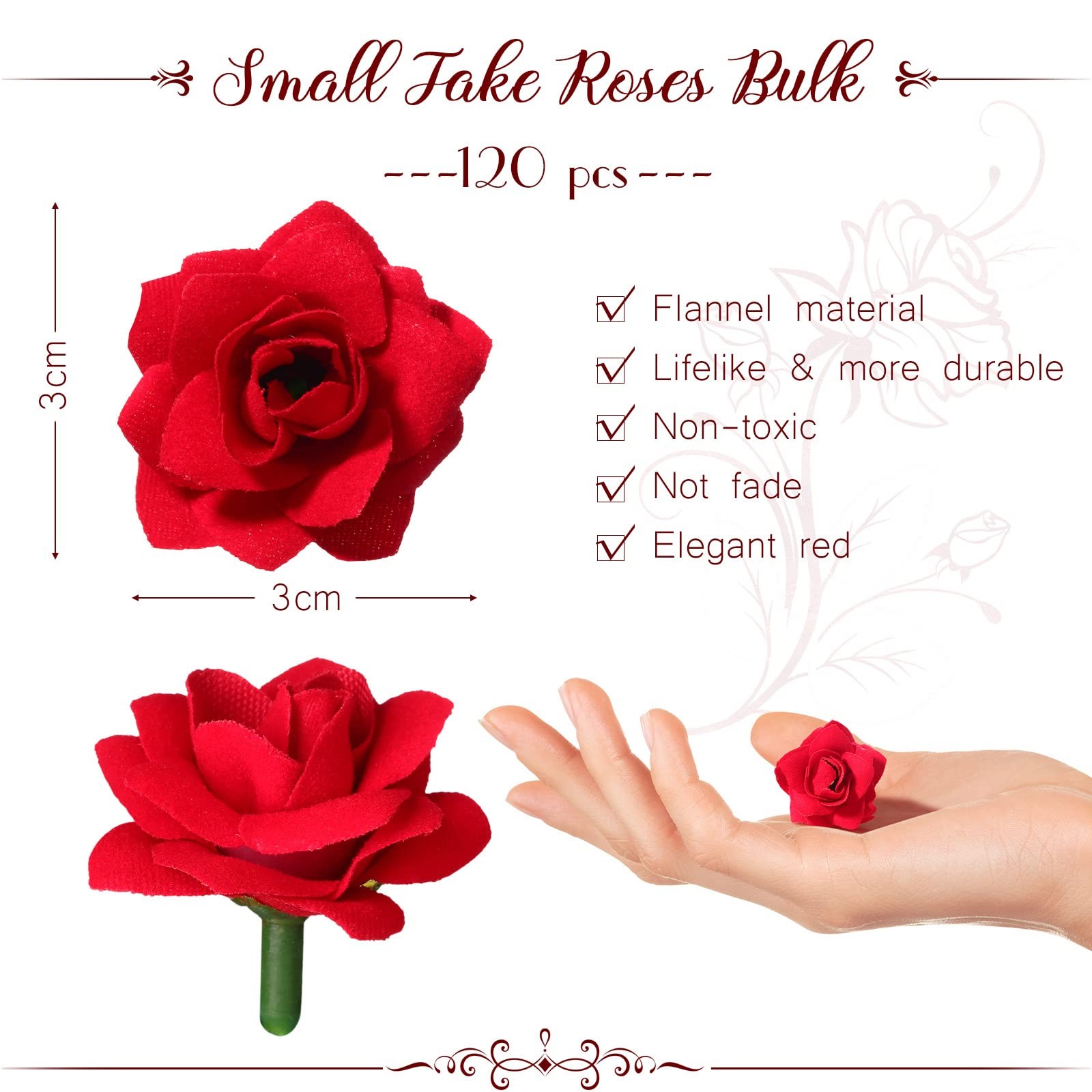 120 PCS Artificial Red Rose Heads 1.6″ Wedding Floral Party Centerpieces