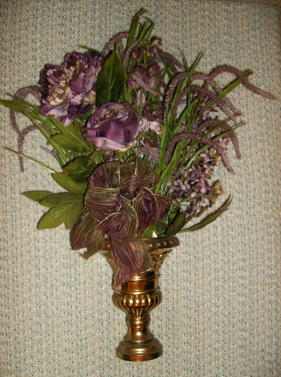 6 PC HOMCO #47011 60011 1909 PURPLE GARDEN CUTTINGS BOUQUET19″H BOW WHISPY BUSH