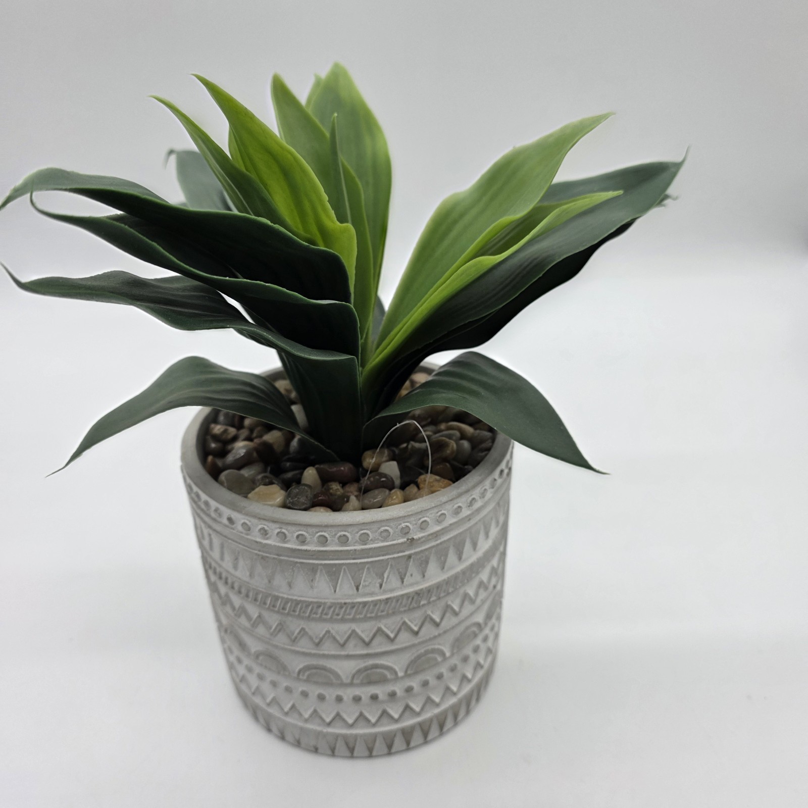 Artificial Green Plant in Gray Patterned Pot Faux Desk Shelf Home Decor