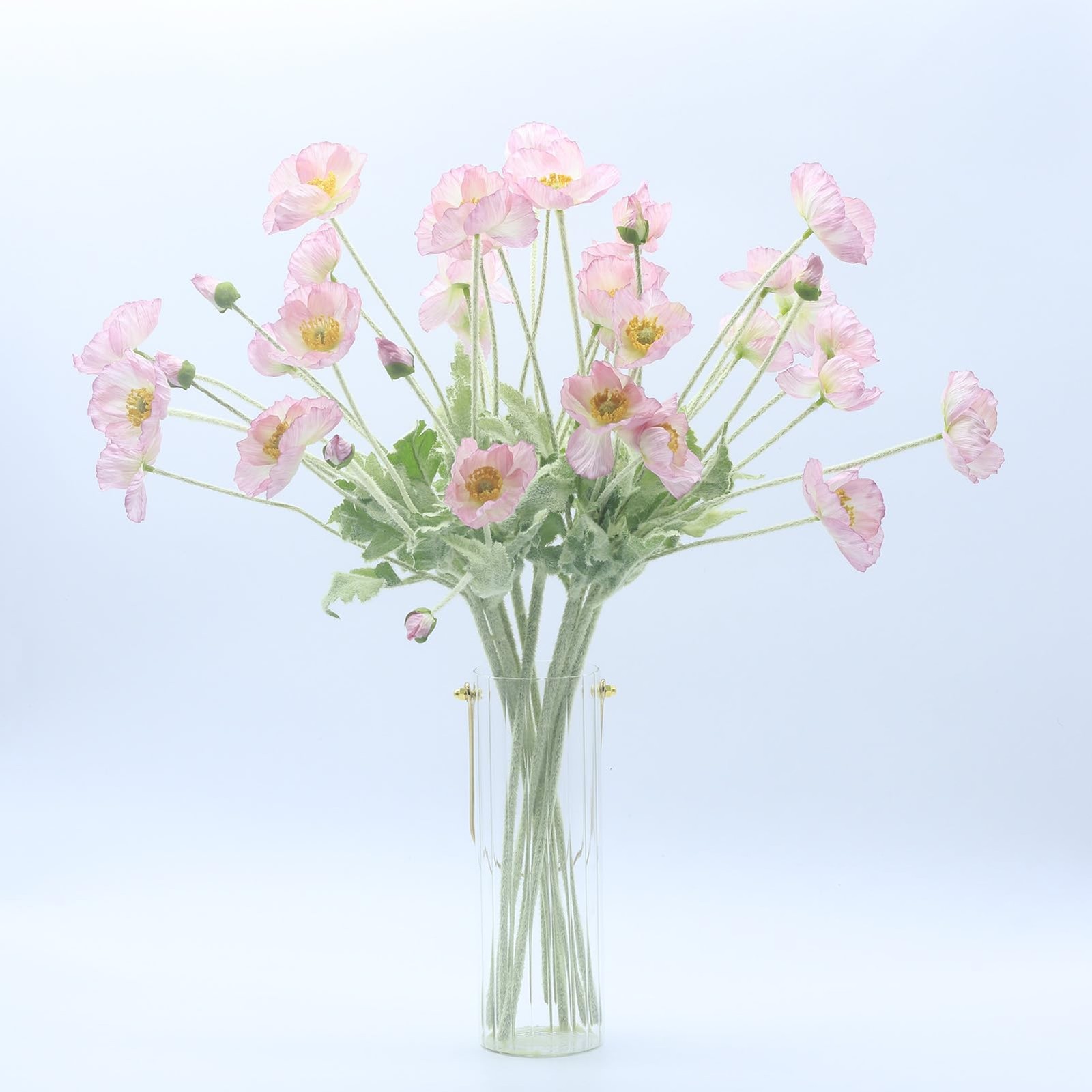 Light Pink Artificial Poppies Silk Flowers Plants Bouquets Decor 23.6 Inch