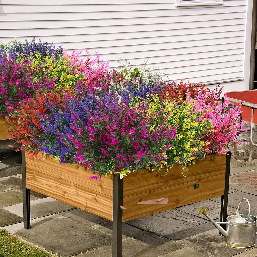 8 Bundles Artificial Yellow Flower Lavender Fake Plants for Outdoor Garden Decor