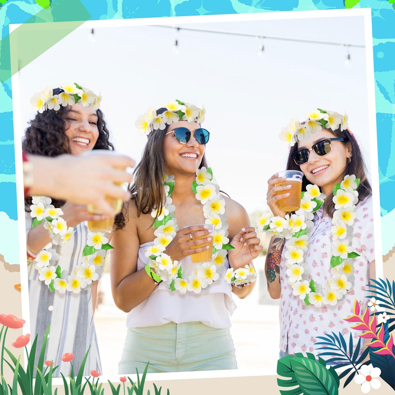 4 Pcs Hawaiian Graduation Lei Set, 3D Foam Plumeria Garland Necklace Bracelet…