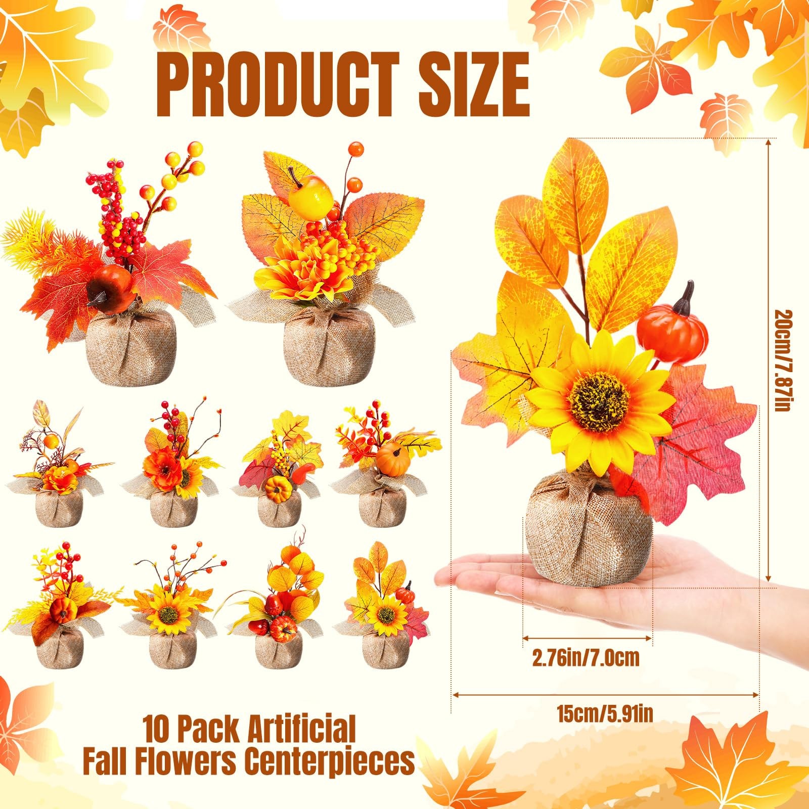 10 Pcs Thanksgiving Fall Halloween Artificial Potted Flowers Fall Decor Fake …