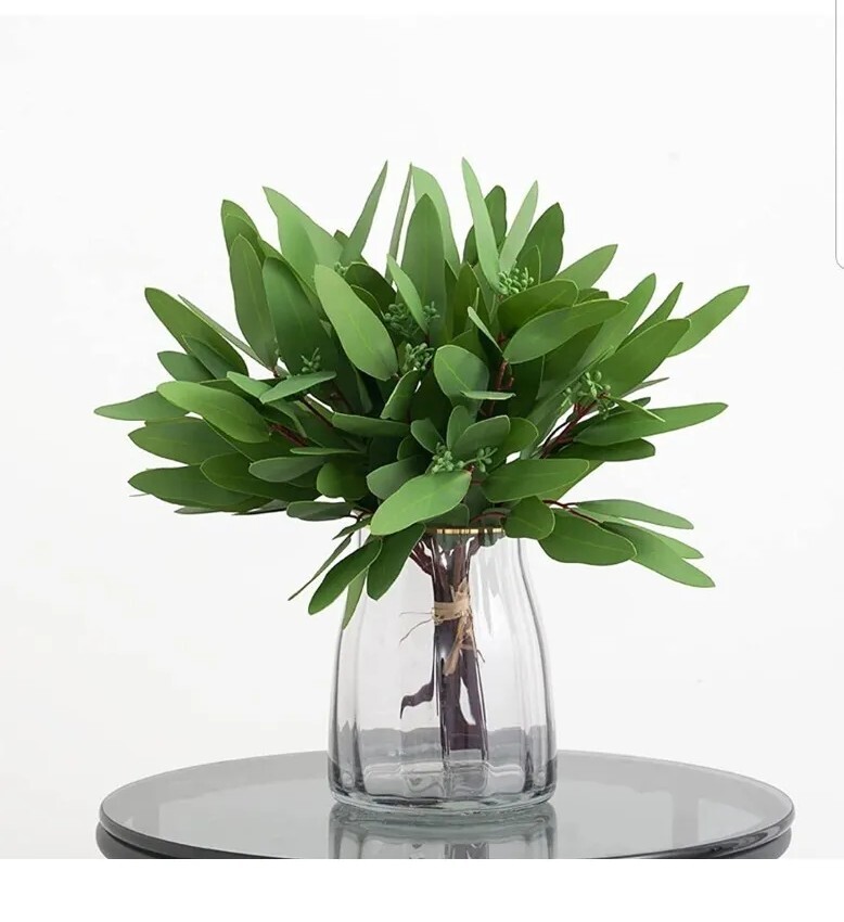 Woooow Artificial Eucalyptus Long Oval Leaf Stem Eucalyptus Spray Set of 8 Green