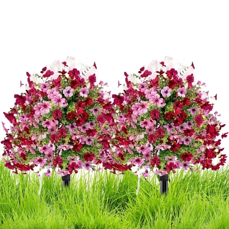 2pcs Artificial Violet Flowers Garden Stake Outdoor Fake Plants Patio Yard Decor