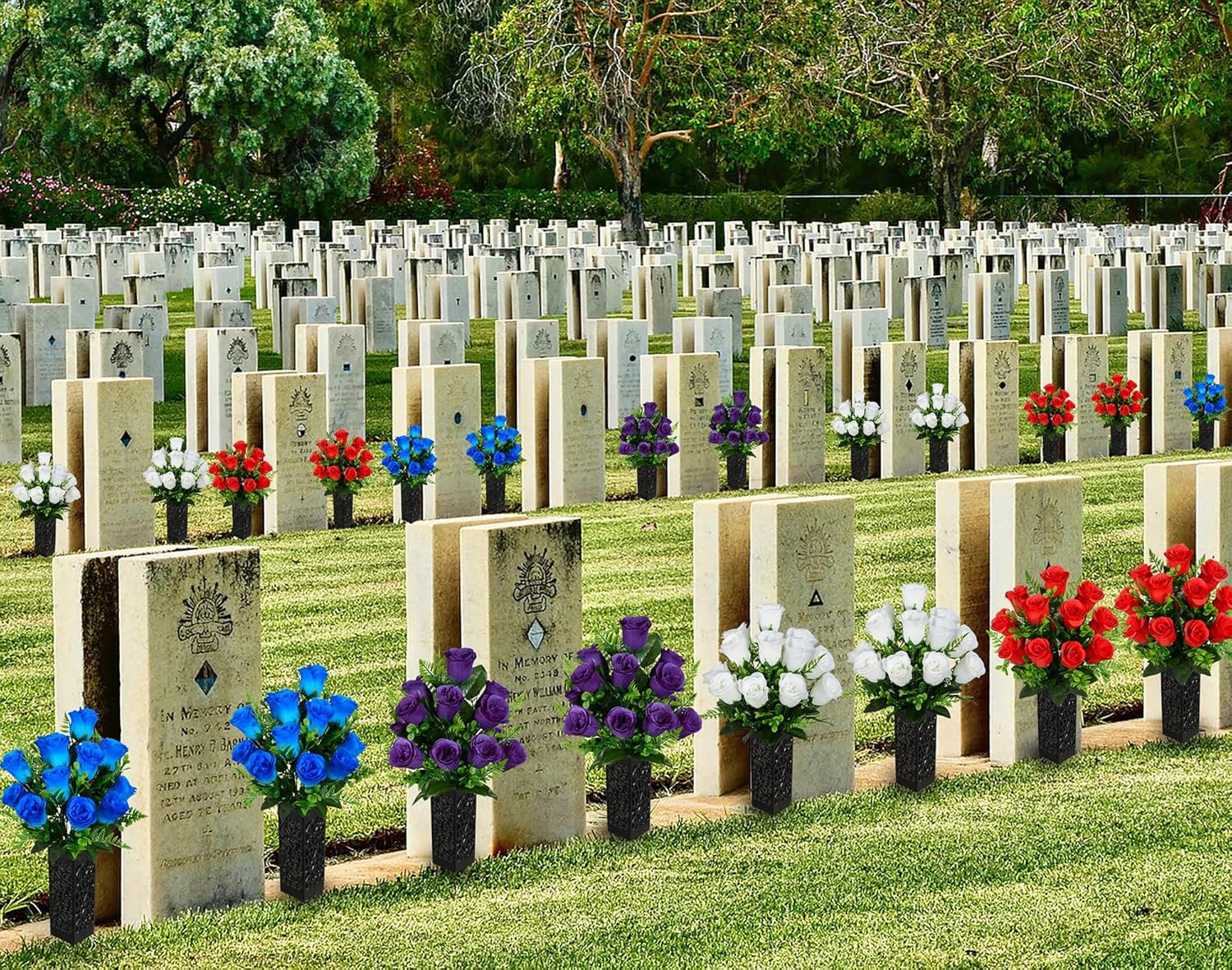 Artificial Cemetery Flowers, Grave Memorial Flowers, Set of 2 Artificial Rose Bo