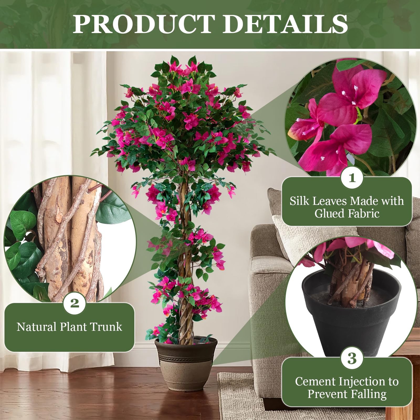 5FT Tall Bougainvillea Artificial Tree for Outdoors or Indoors, Faux Tree Rea…