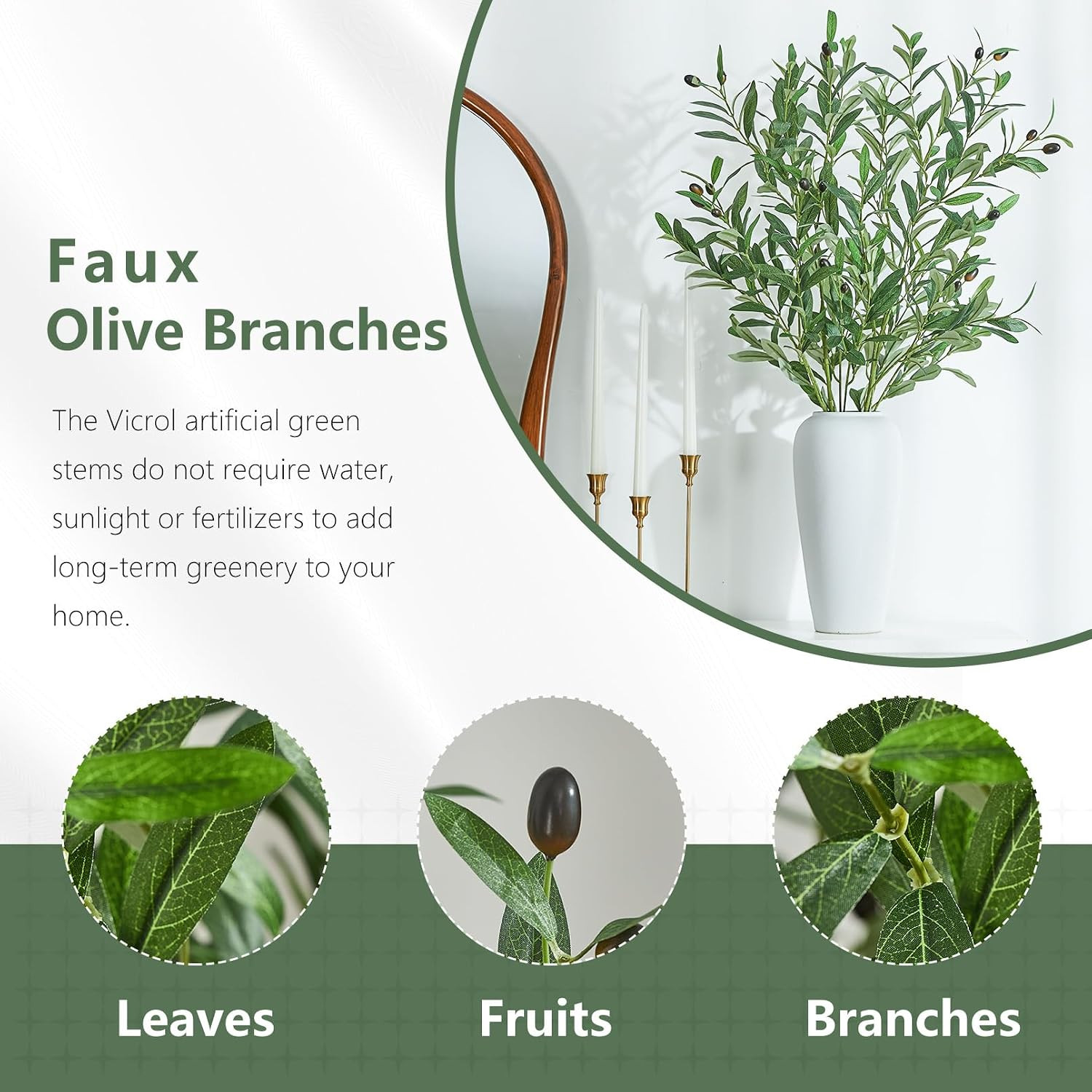 2 PCS 39 Inch Faux Olive Branches Artificial Flowers Greenery Stems | Olive Tree