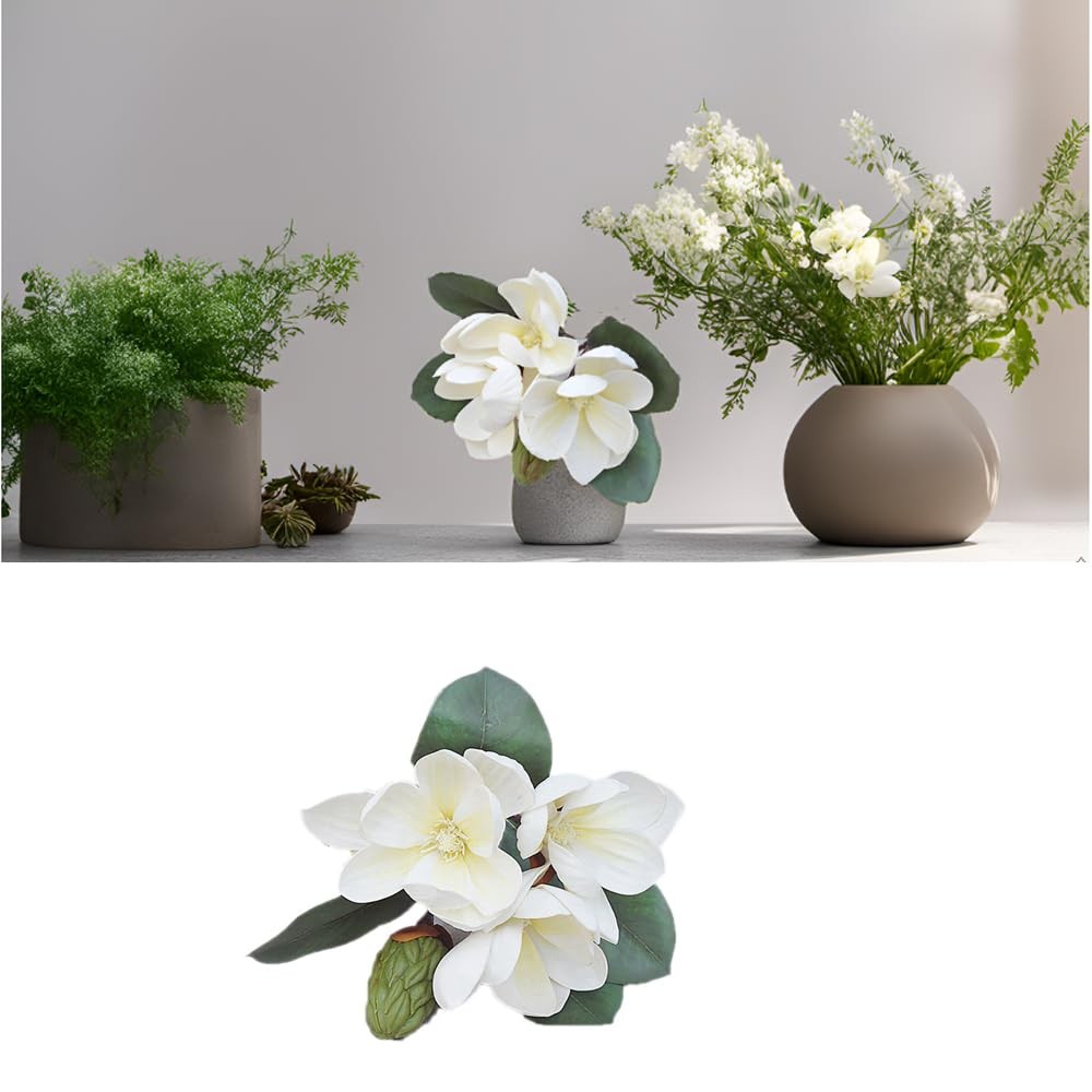 3 PCS 11 Inch White Silk Artificial Magnolia Flowers Decoration Bouquet L