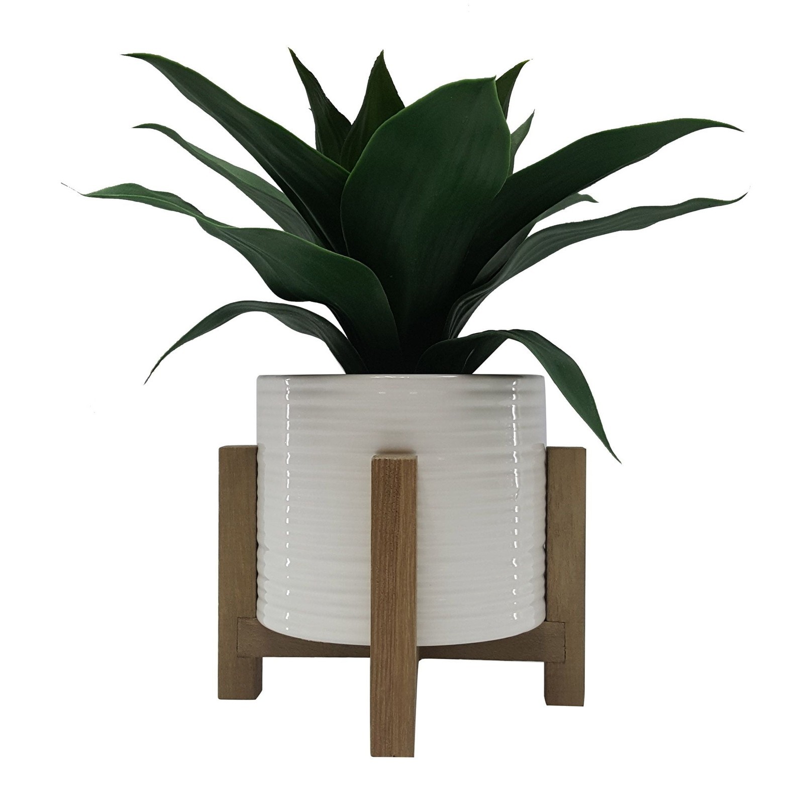 10″ Artificial Agave Plant Ceramic Pot with Wood Stand Fade Resistant HomeOffice