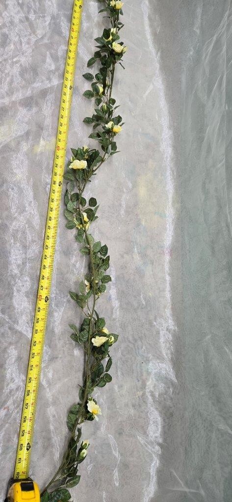 White Roses on a Green Garland – Flower Mantle Decor – Indoor Natural Decoration