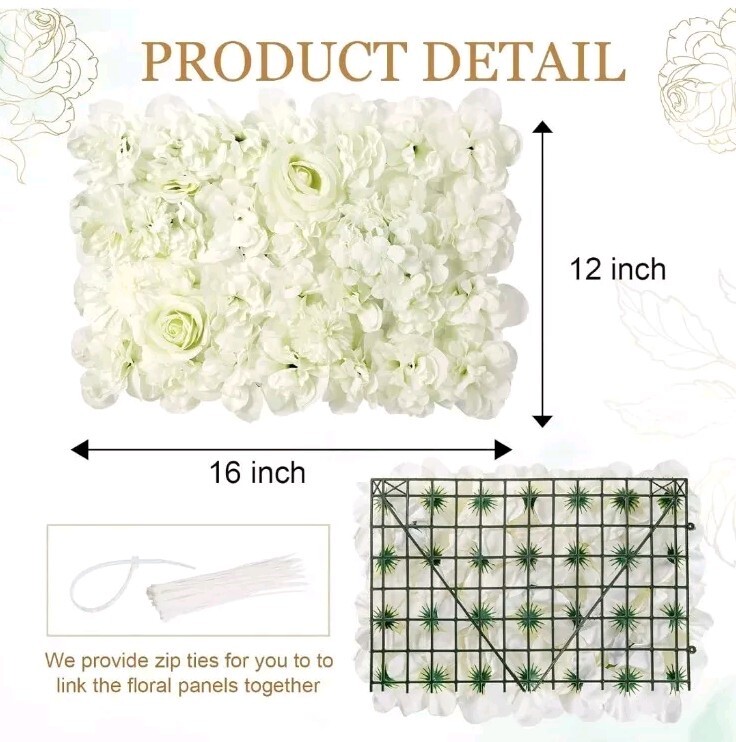 Omldggr White Rose Wall, 8 Pack 12 x 16″ White Flower Wall Decor, 3D Silk Artifi