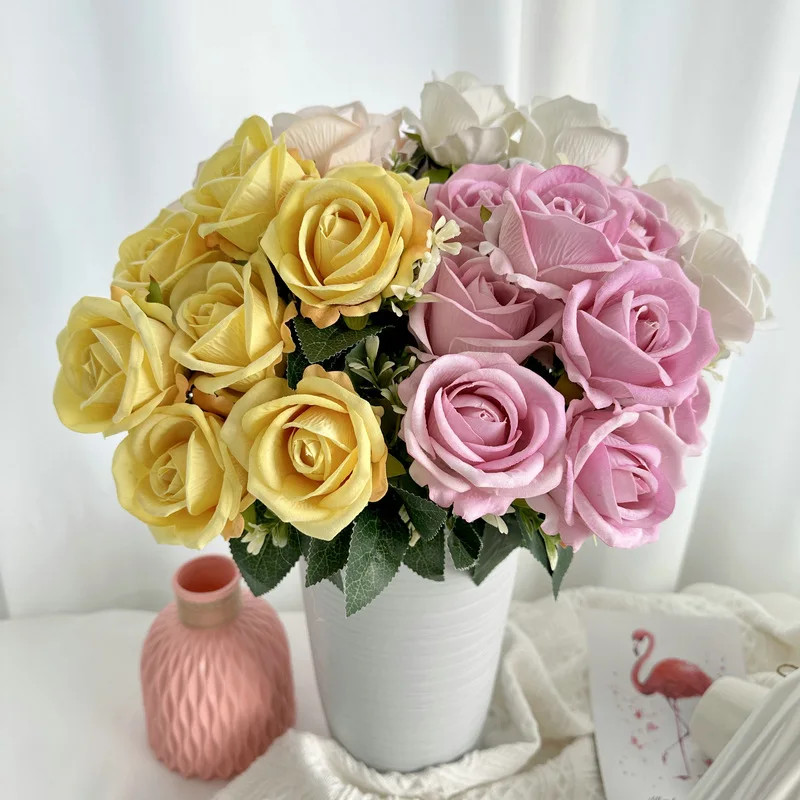 9 Heads silk Rose Artificial Flower Bouquet Home Table Vase Deco Floral