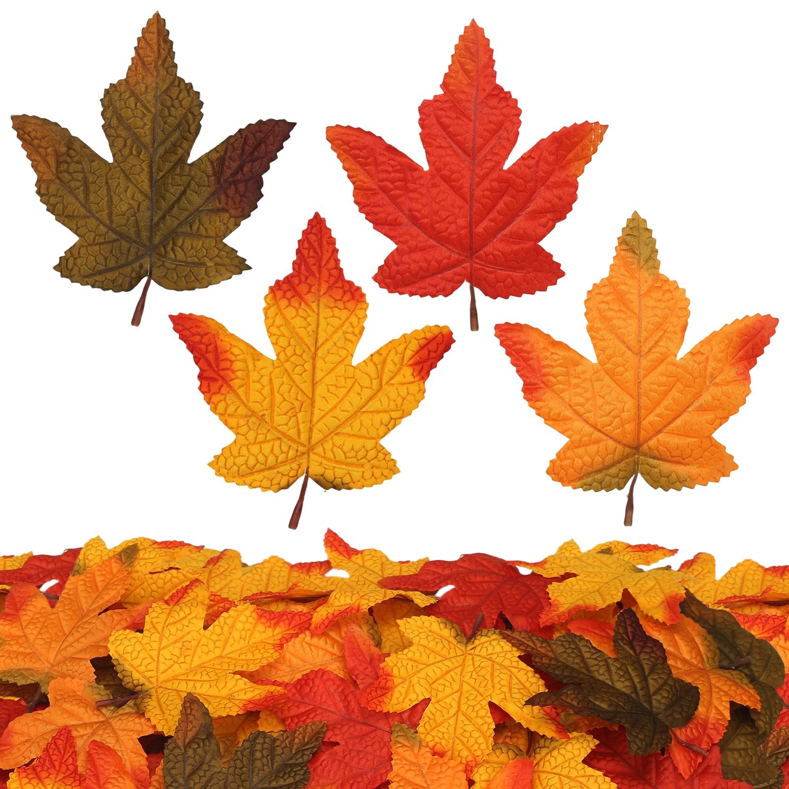 60PCS 4Kinds Fall Artificial Maple Leaves Large Size Autumn Leaf Faux Fall Ma…