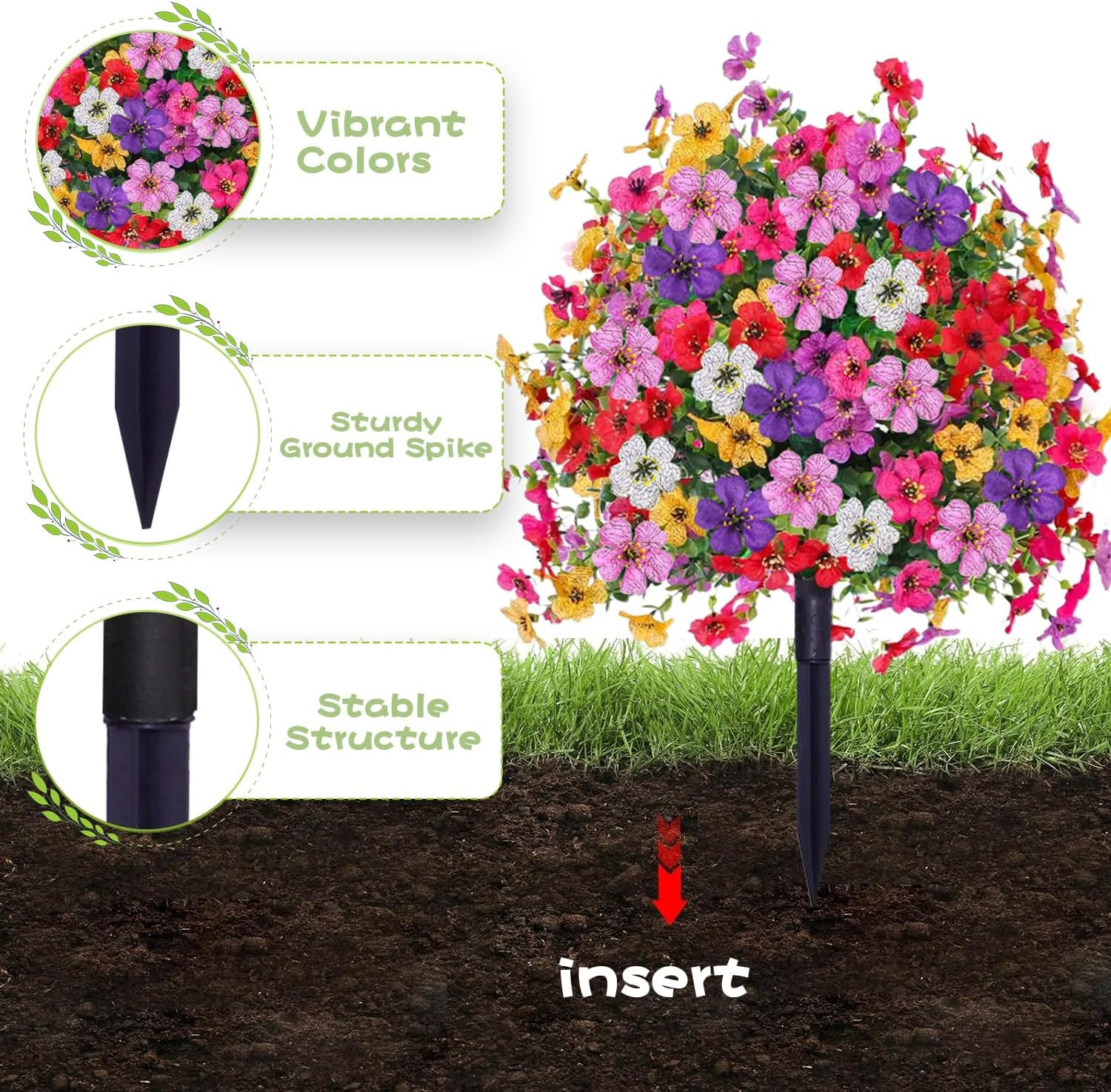 2 Pack UV Resistant Artificial Mums for Outdoor Decor – 23.6″ Faux Plants