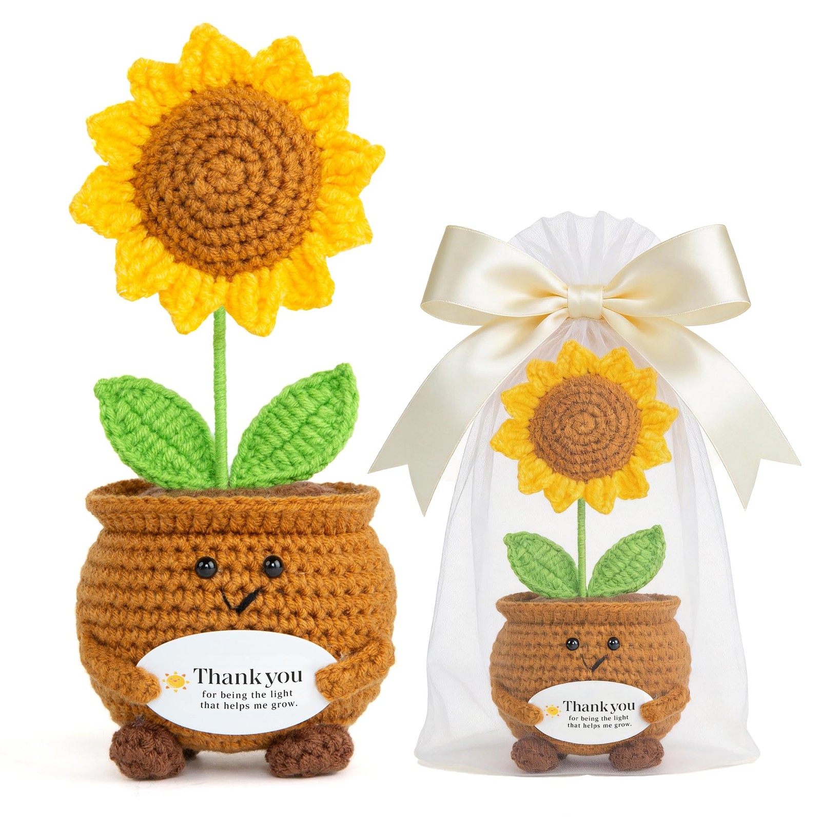 8 Inch Handmade Crochet Sunflower Potted Plant, Large Knitted Artificial Flow…