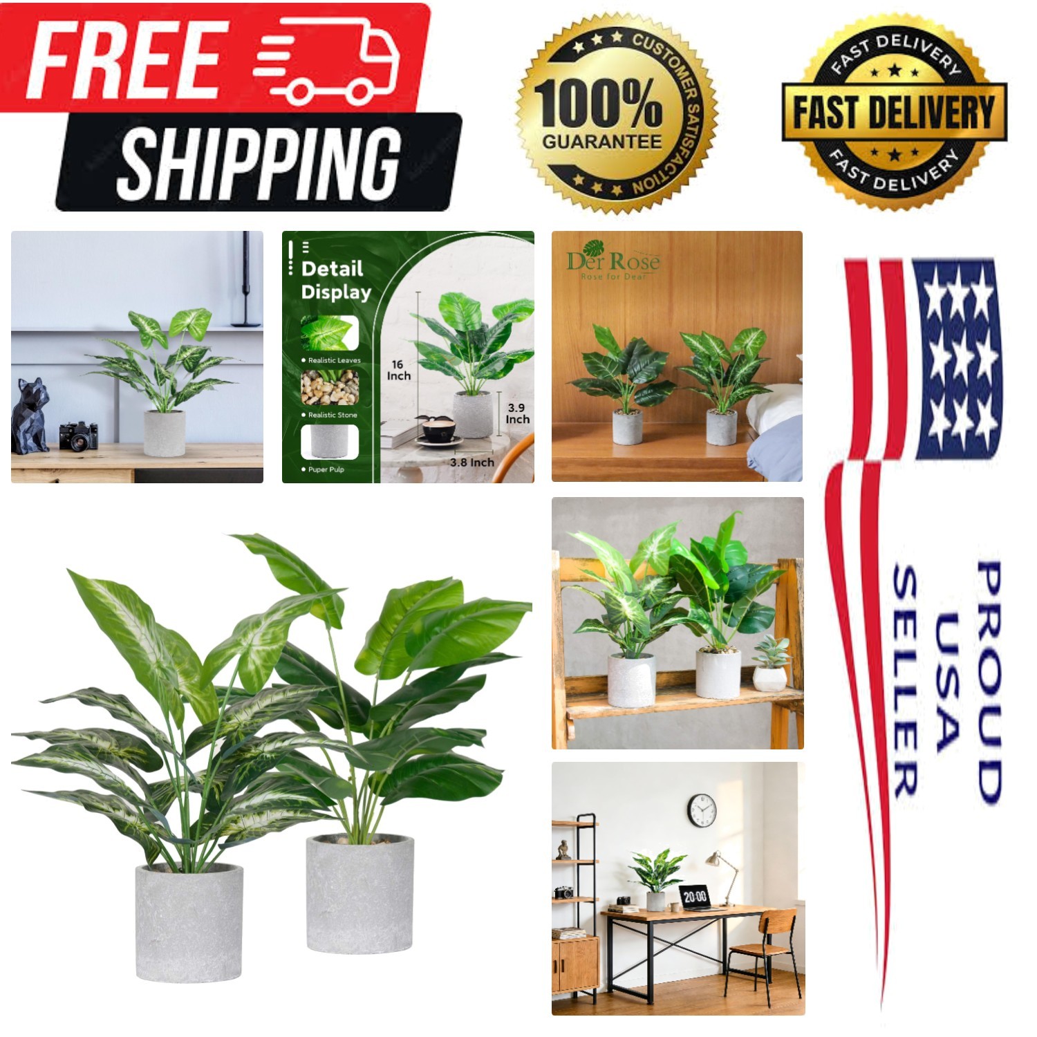 2 Pack Fake Plants Artificial Tropical Faux Plants Indoor for Office Desk Hom…