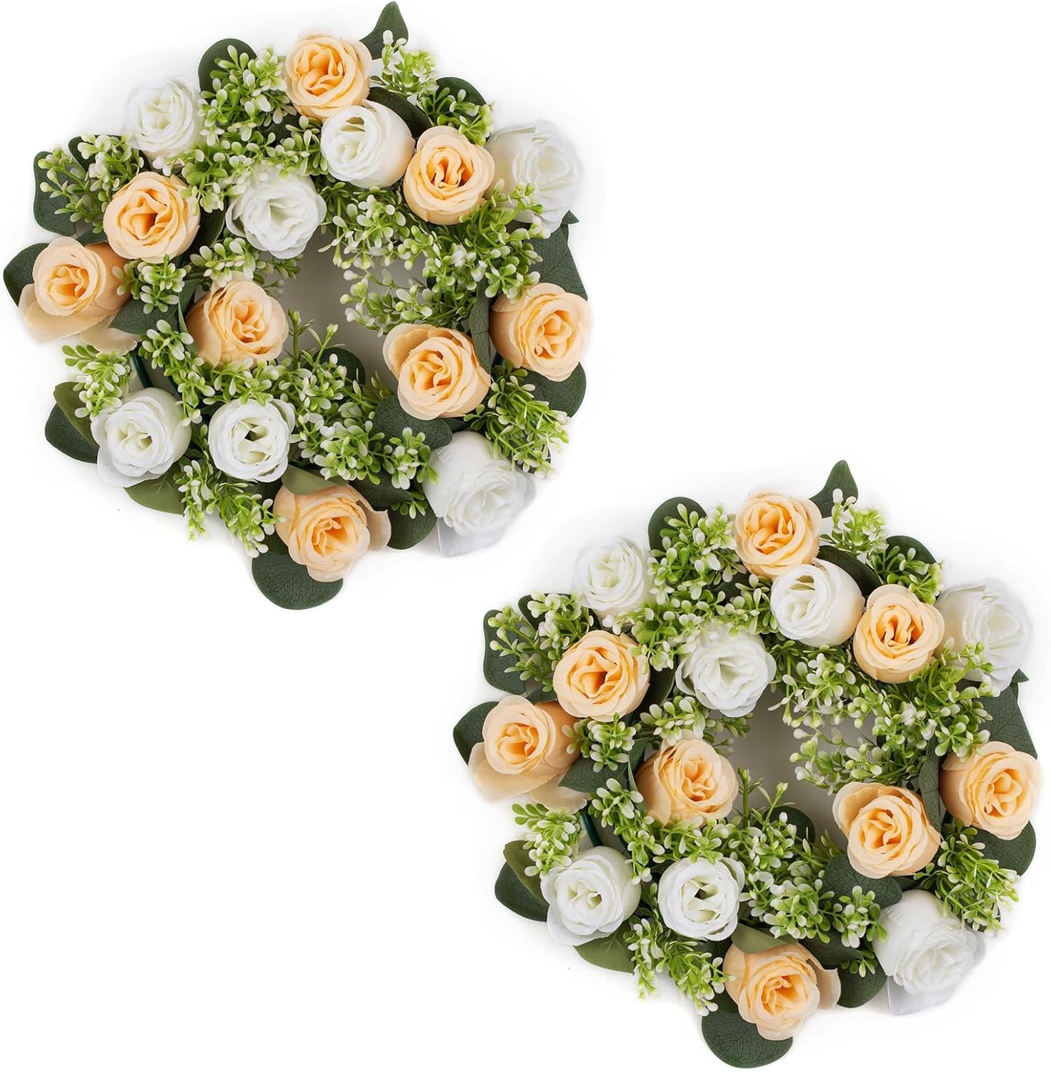 Flower Candle Rings Centerpieces 13.4 Inch Champagne & White Artificial Rose