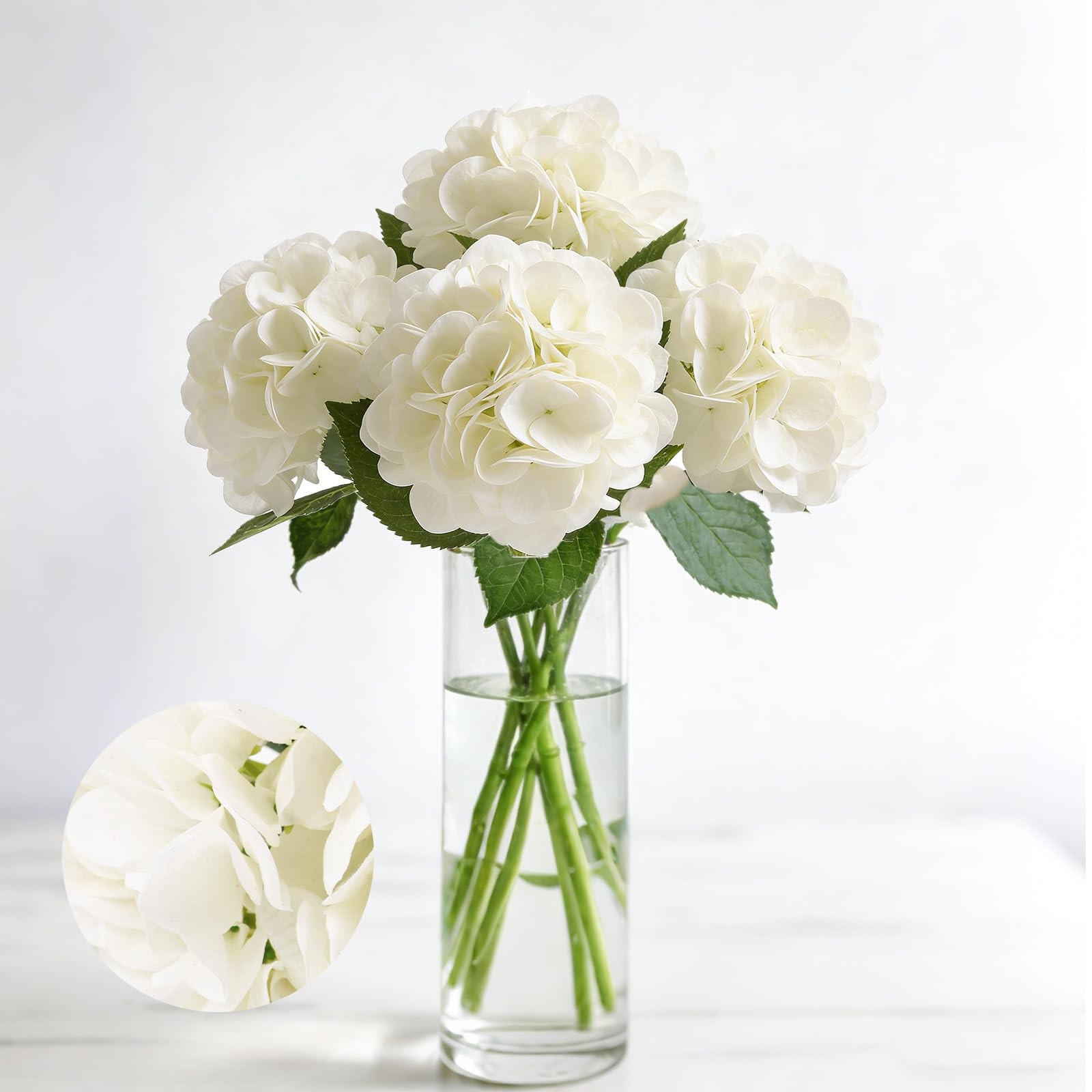 4pcs Hydrangea Artificial Flowers Real Touch Flocked Latex, White