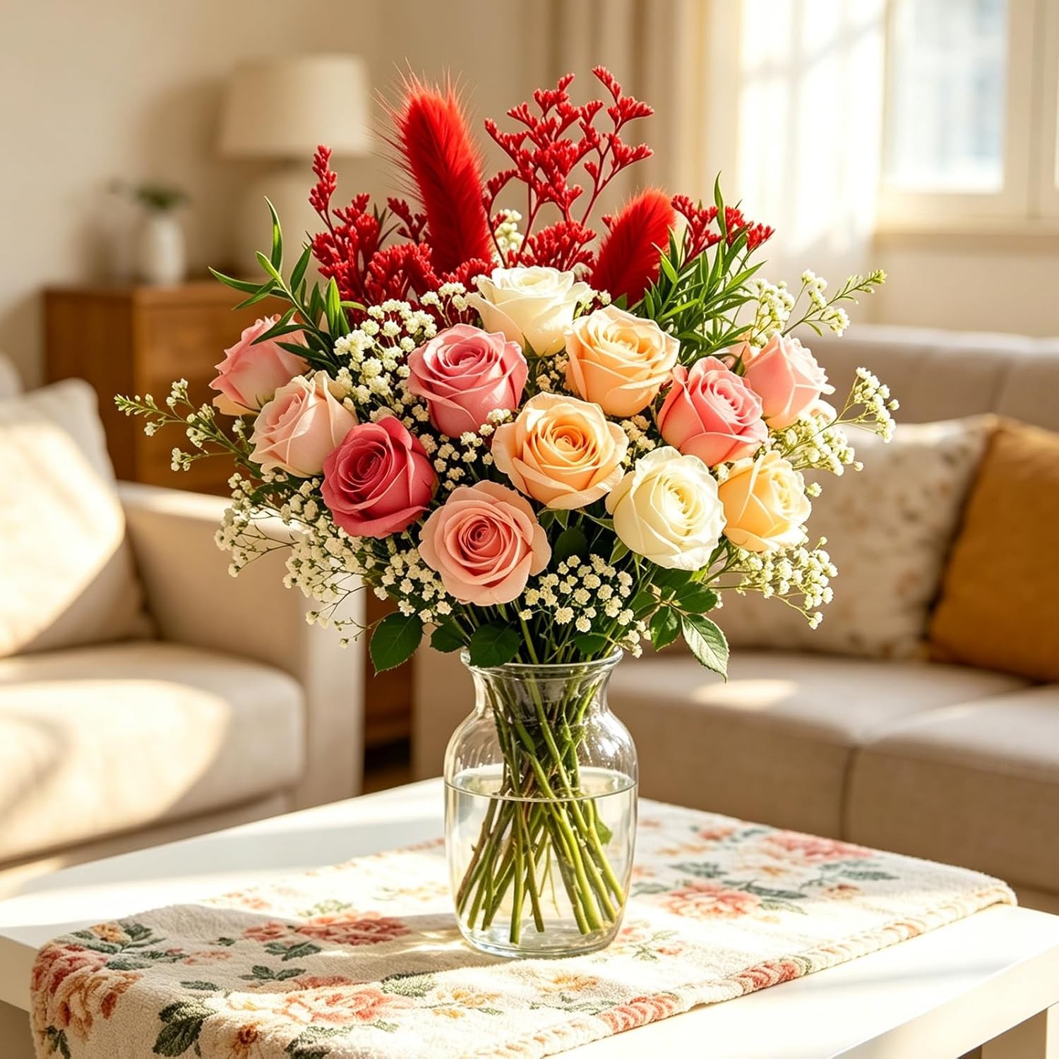 Preserved Flowers for Delivery,Red Rose Bouquet Gift for Women and Mom,Preserved