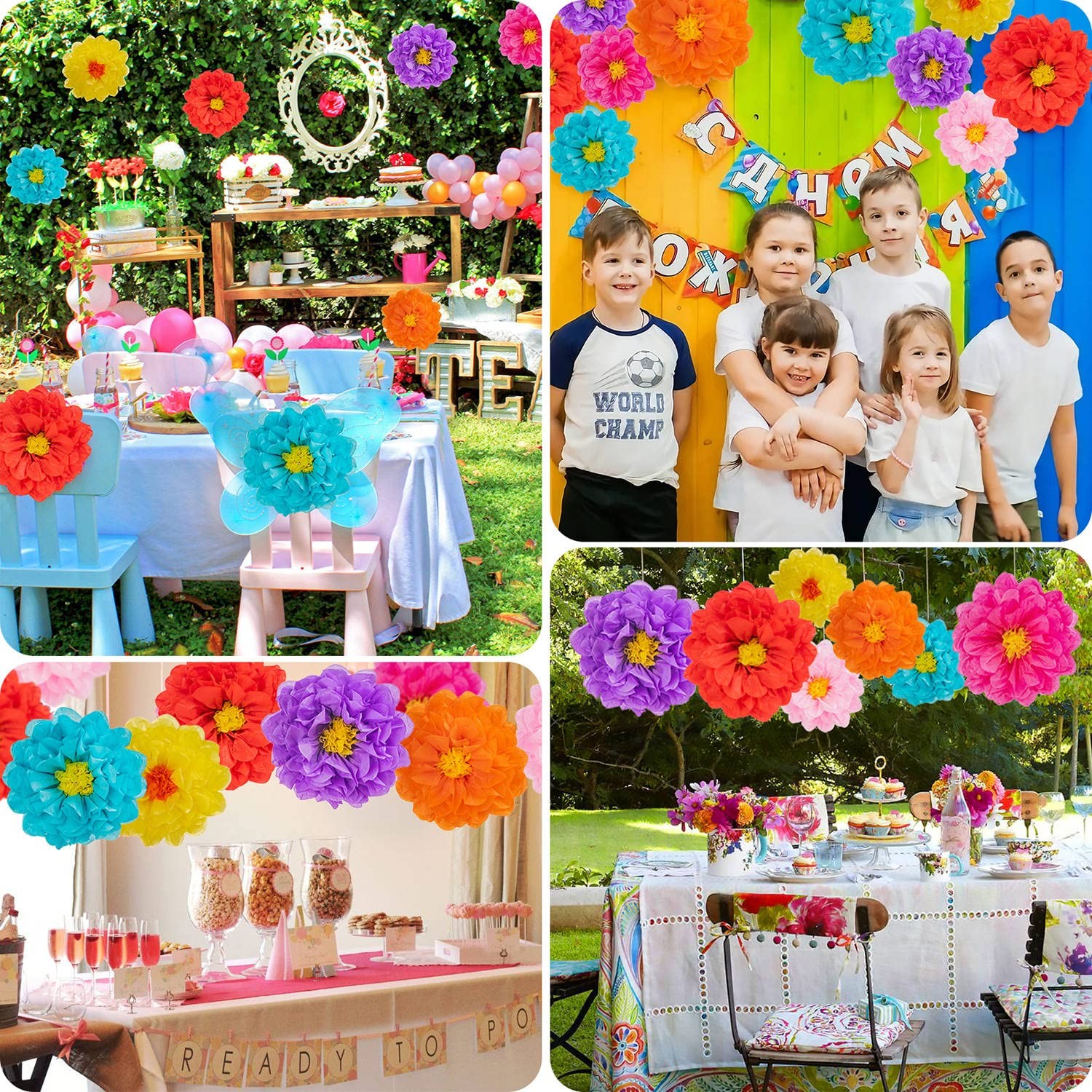 21 PCS Mexican Paper Flowers 7 Colors 3 Sizes Fiesta Tissue Flower for Party