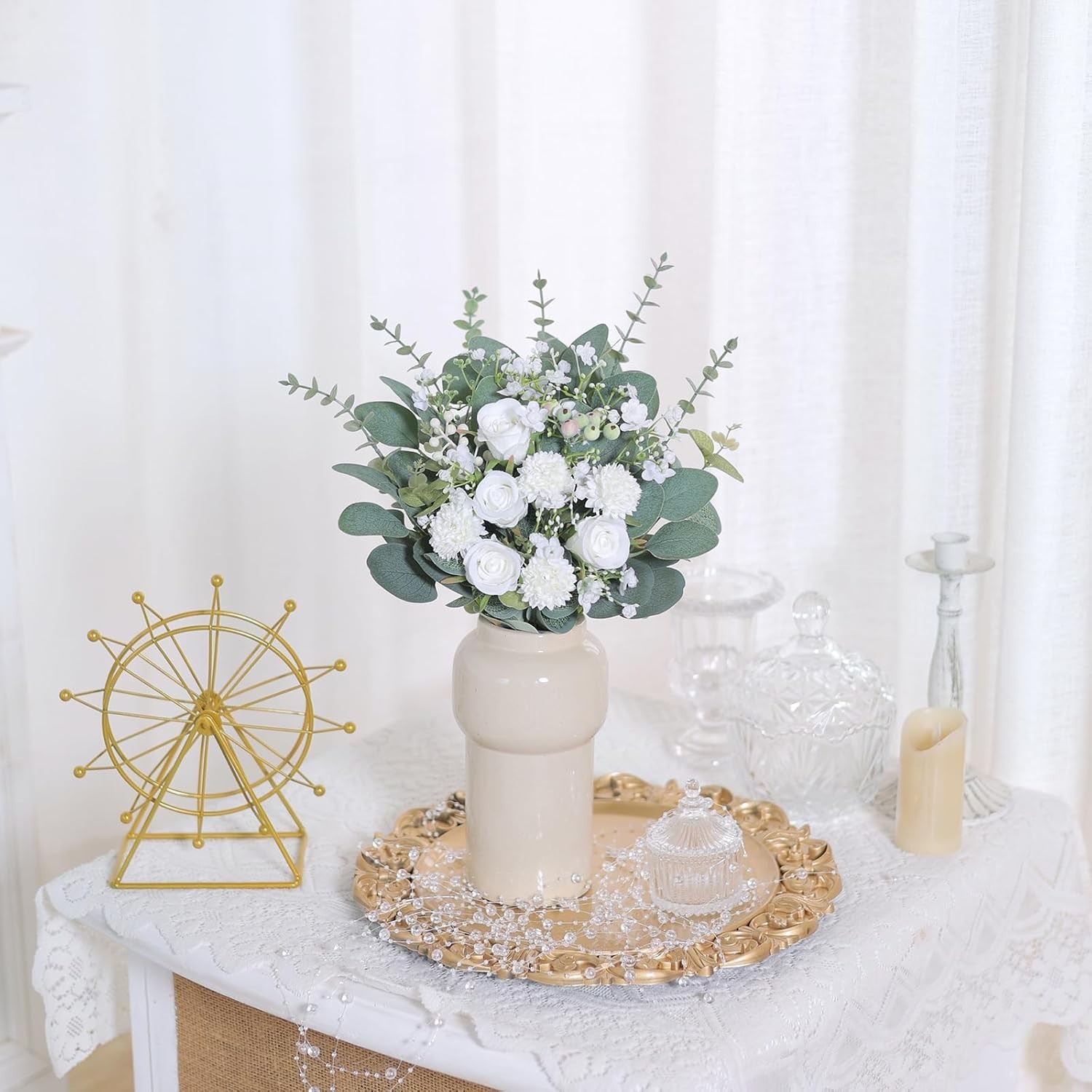 Eucalyptus Stems and Mixed Flowers 110 Pcs Realistic Greenery for Arrangements