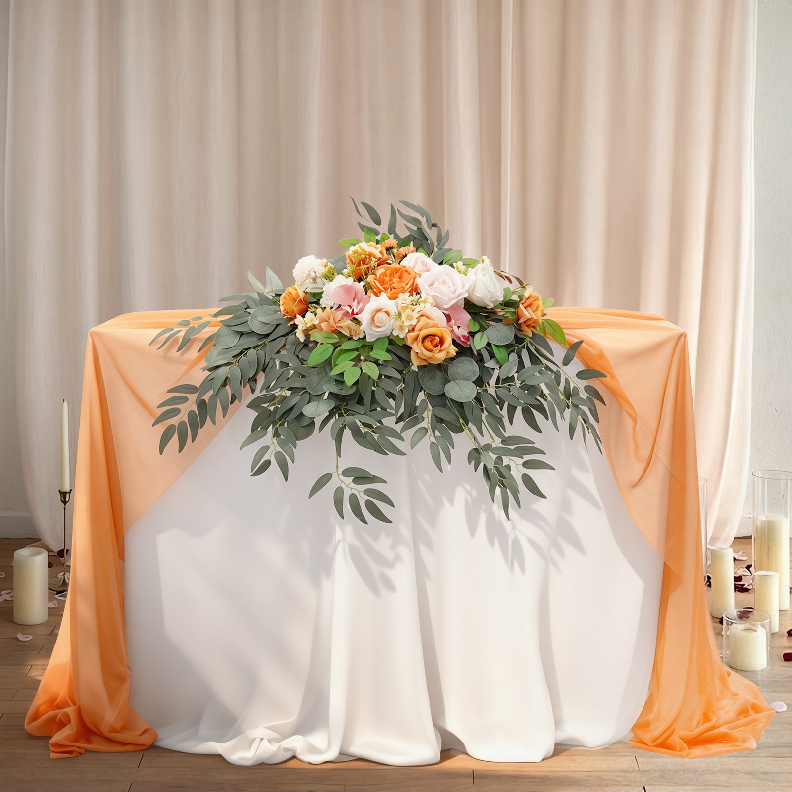 Artificial Flower with Tablecloth, Floral Arrangement for Wedding Table Orange