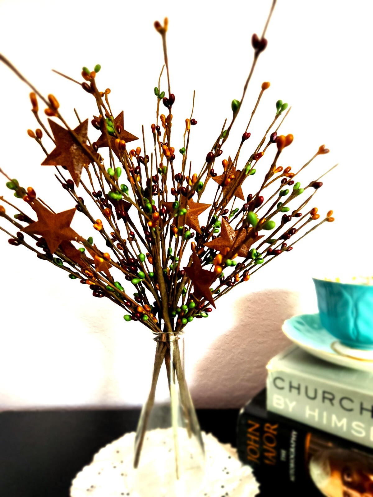 Burgundy Green & Mustard Berry Picks Artificial Berries Spray Home Decor N510