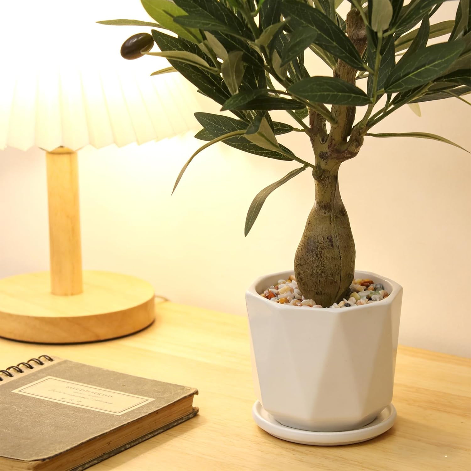 Fake Olive Tree with Pot Indoor, 18″ Artificial Olive Tree Stems Potted