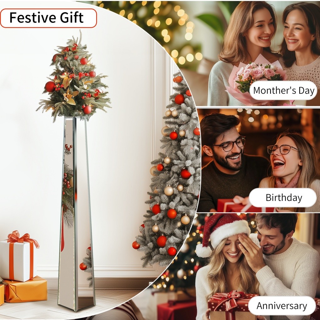 30″ Tall Mirrored Floor Vase Silver Big Vases Home Decorative for Dried Flower