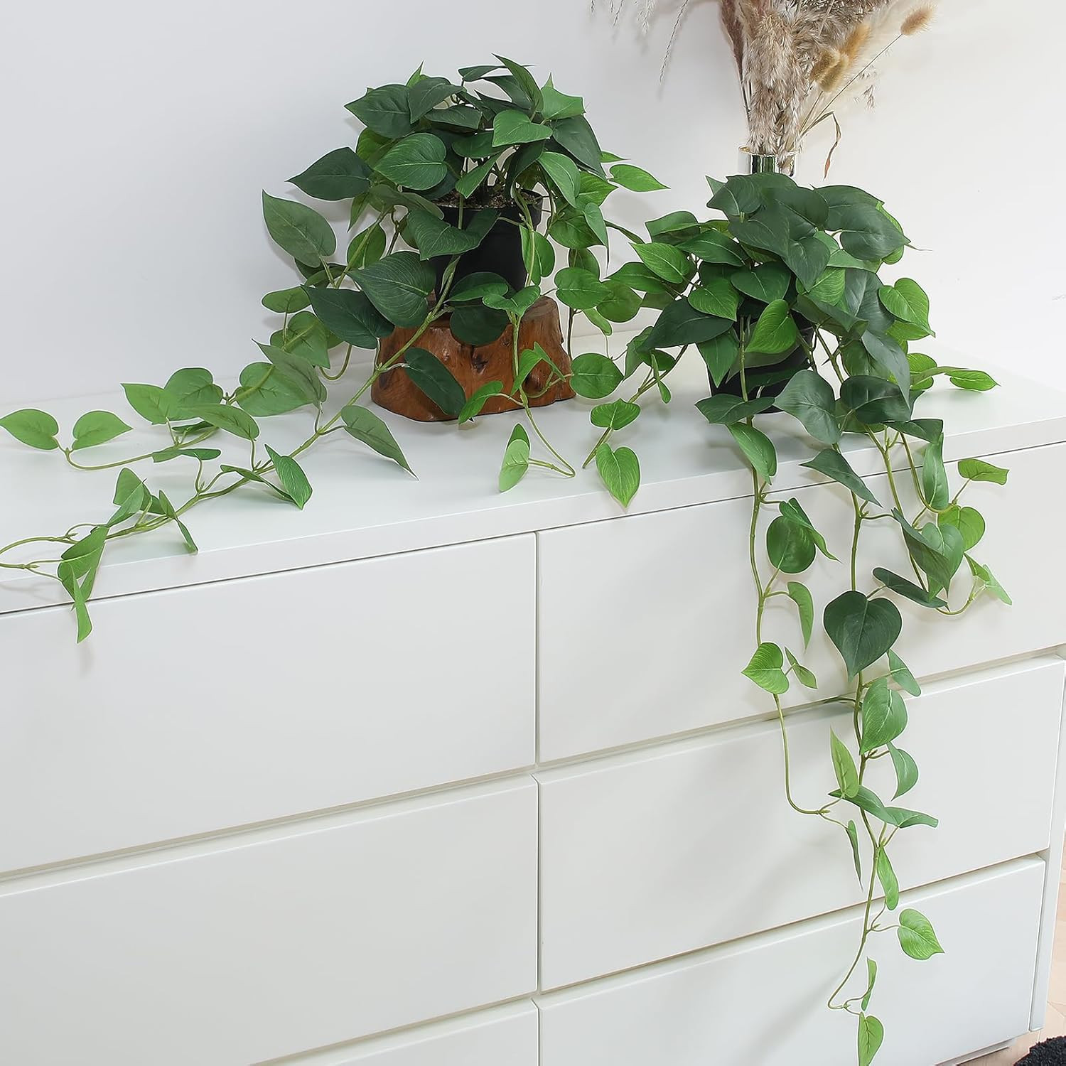 Alyptus Fake Pothos Hanging Plants – 33″ Set of 2 Faux Ivy Vines with Pots Reali
