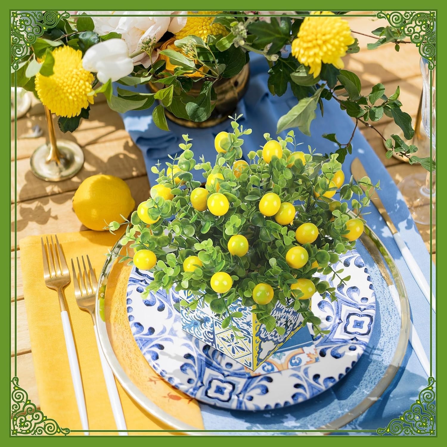 Amalfi Coast Blue Tile Lemon Centerpiece Decor for Weddings & Parties (8 Sets)