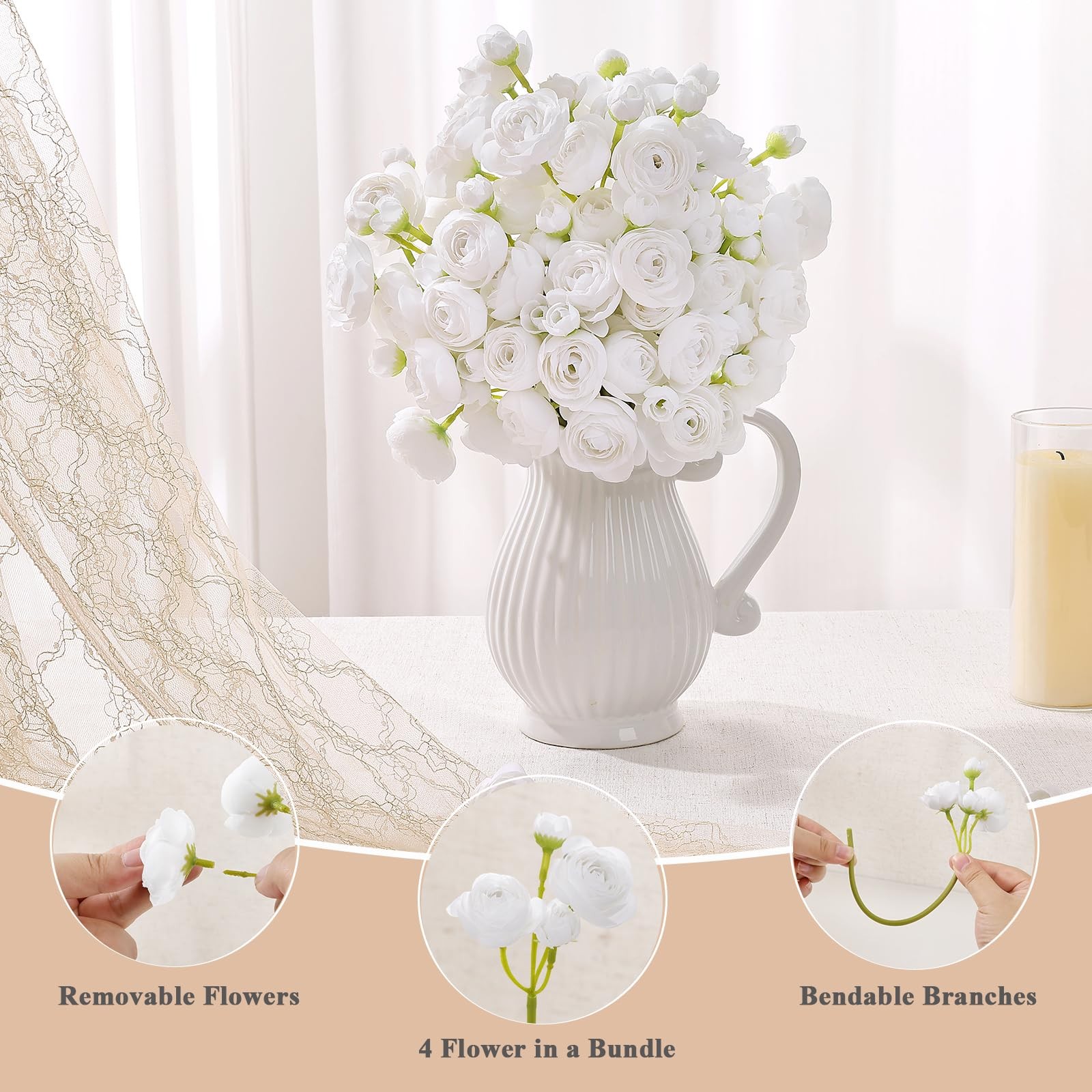Ranunculus Artificial Flower Faux Silk Floral Bouquet Wedding Home Decor Stem