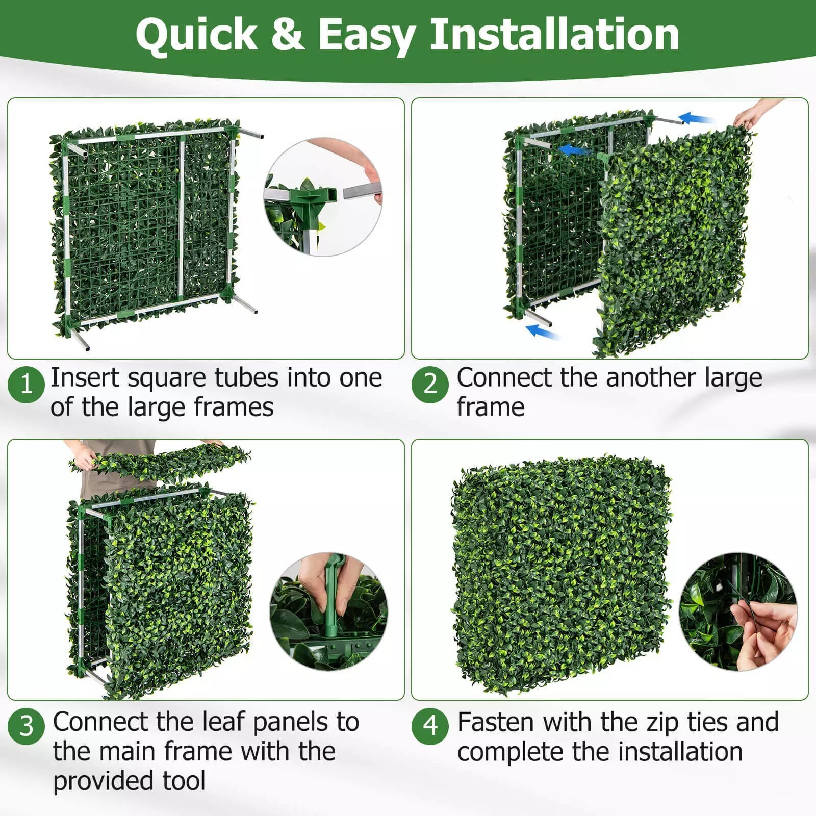 Artificial Plant Wall w/ Realistic PE Leaves Zip Ties Decoration 36″ x 15″ x 34″