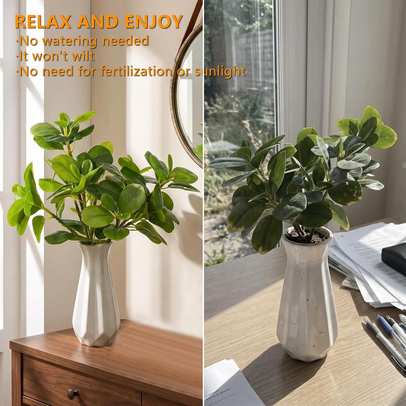 Small Fake Plants in White Vase for Indoor Home Decor