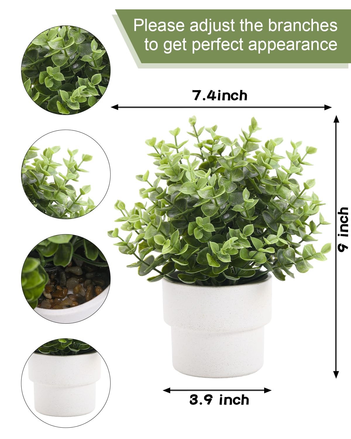 Small Fake Plants 7.45” Eucalyptus Potted Artificial Eucalyptus Plant for Bed…