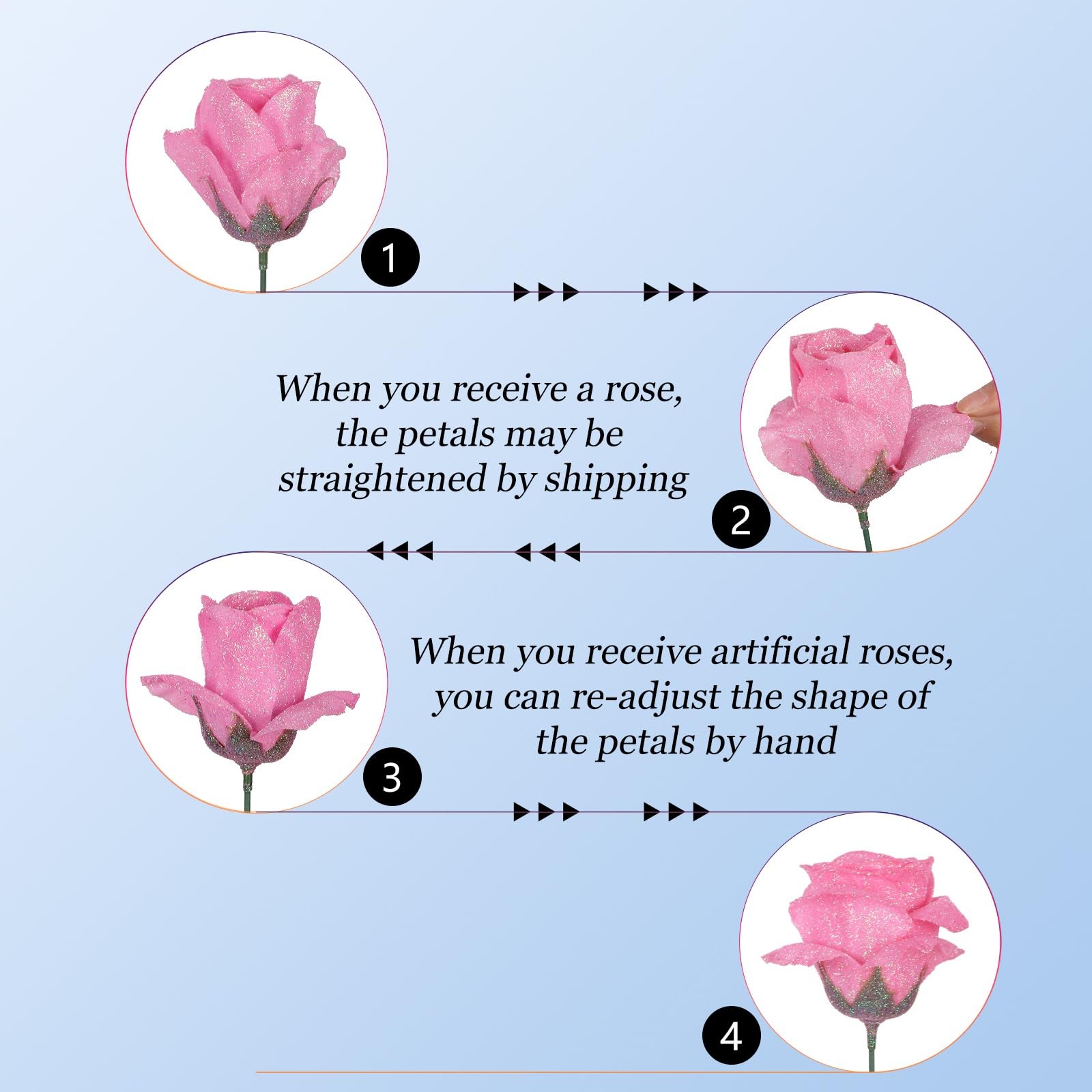 Pink Artificial Fake Glitter Roses Bling Silk Flowers DIY Craft Bouquet 30 PCS